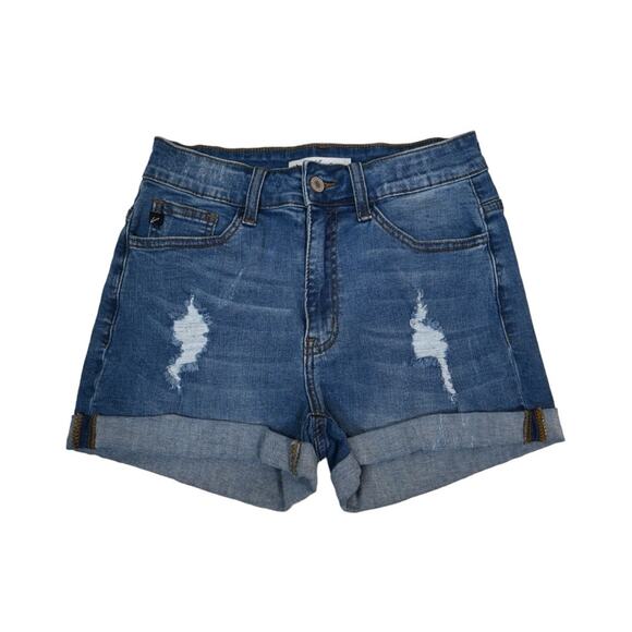 KanCan Womens 5/26 Cuffed Distressed Denim Jean Shorts - Picture 1 of 10